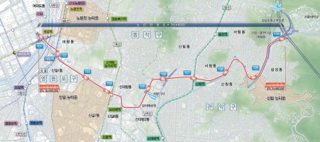 서울경전철 신림선 (샛강역~서울대) 노선도 등을 올립니다