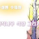 플러스펜 수채화 캘리그라피 | 플러스펜 수채화 캘리그라피 석양지는 자작나무 숲