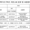 2011년 2학년 1학기 대체시험 및 기말고사 일정표 및 시험범위 표 하나로 작성했습니다. 이미지