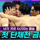 한국 수영 단체전 역사상 첫 금메달+아시아 신기록 달성한 수영 남자대표팀 경기영상 이미지