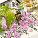 펜드로잉과 수채화 | [개인작] 수채화·펜드로잉으로 그린 정원과 카페 티타임 일러스트 | 마구리코
