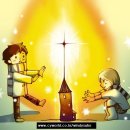 성탄절 주보이미지 - 축 성탄 촛불3개 따뜻한 교회 이미지