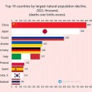 국가별 인구 순감소 전세계 Top 10 이미지