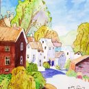 드로잉 풍경과 수채화 이미지