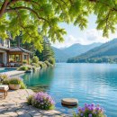 Lakeside Cabin과 함께하는 잔잔한 피아노 음악 | 스트레스 해소를 위한 여름 바람, 새와 부드러운 피아노 이미지