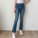 크놋 | 빅사이즈여성의류 쇼핑몰 중청 앞포켓 투버튼 허리밴딩 사방스판 키작녀 세미부츠컷핏 청바지
