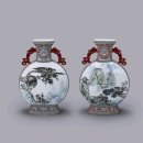 중국 공예 미술품—왕석량 산수화와 도 자기 감상 이미지