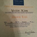 Texas A&amp;M 대학2015년 Dean's List 우등상 -김OO-유기화학1등(A학점)(고마운제자들에서) 이미지