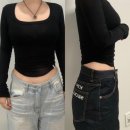 킴즈서울(킴즈/킴서울) 로고 777 진스, 로고 777...로우 데님, 인러브 셔링 롱슬리브티 블랙 자세한 후기