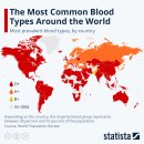 혈액형 유병률이 전 세계적으로 어떻게 다른지 이미지