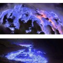 푸른 용암이 흘러나오는 인도네시아 화산 이미지