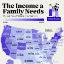지도: 미국 모든 주에서 가족이 편안하게 생활하는 데 필요한 소득 이미지