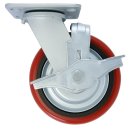 공장, 철대차, 작업대 필수품! 150mm(6인치) 브레이크 중량 우레탄 바퀴 – 360kg 하중 지원
