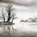 호숫가의 풍경 이미지