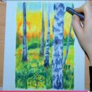 드로잉&오일 파스텔 배우기 | 노을 지는 숲속 풍경 오일파스텔 드로잉 후기