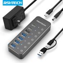 RSHTECH 전원 USB 허브 3.2 USB C 분배기, 개별 터치 온/오프 스위치, 맥북 맥용 USB 익스텐션, 10Gbps 데이터 이미지