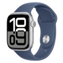 Apple 애플워치 10 GPS, 42mm, 실버 / 데님 스포츠 밴드, S/M 이미지