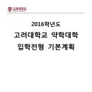 2016학년도 고려대 약학대학 입학전형 기본계획 이미지