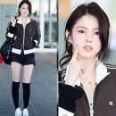 H-063 | 한소희 공항패션 휠라 1911 트랙자켓 , 에샤페 실버문 운동화, eenk 잉크 버클 호보백 가방