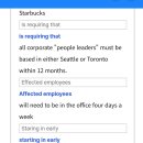 63 25/7/19 Starbucks takea aim at remote work, say some emplyees may need t 이미지