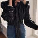 룩 스토어 | 여성 데일리룩 추천 야미패션 스토어 도트 타이 블라우스 착용 후기