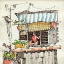 펜드로잉과 수채화 이미지