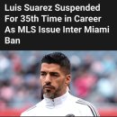 [기브미스포츠] 수아레스의 이번 징계는 선수 커리어 35번째 출전 정지 징계 이미지