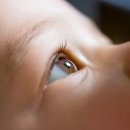 코로나19 치료 후 아기의 갈색 눈이 밝은 파란색으로 변합니다 이미지