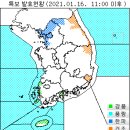 1월 16일(토요일) 09:00 현재 대한민국 날씨 및 기상특보 발효 현황 (울릉도, 독도 포함) 이미지