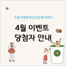 수원-0493 | 수원시행복정신건강복지센터 4월 이벤트-마로APP 가오픈 사용후기 이벤트 당첨자 안내
