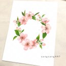 벚꽃, 꽃리스, 수채화일러스트 이미지