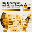 지도: 미국의 모든 주에서 편안하게 살기 위해 필요한 소득 이미지