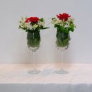perl and vase centerpiece, red candle centerpiece 이미지