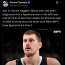 [NBA]니콜라 요키치 - 왼쪽 무릎 과신전 부상으로 최소 4주 결장 이미지