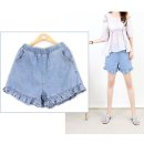 유현소프트 | 여름 데일리룩/바캉스룩 추천 연청 루즈핏 프릴 3부 데님 밴딩 팬츠, 다리 길어보이는 짧은 반바지 코디...