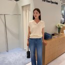 36에스티 | fyeo 포유온 팝업 에스티 루즈 카라 니트 빌라 스트라이프 데님