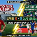 2026년 월드컵 스페인 VS 카보베드레 0-0 무승부 골키퍼 브지냐의 선방