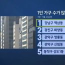 대한민국 1인 가구 수가 많은 행정동 순위 이미지