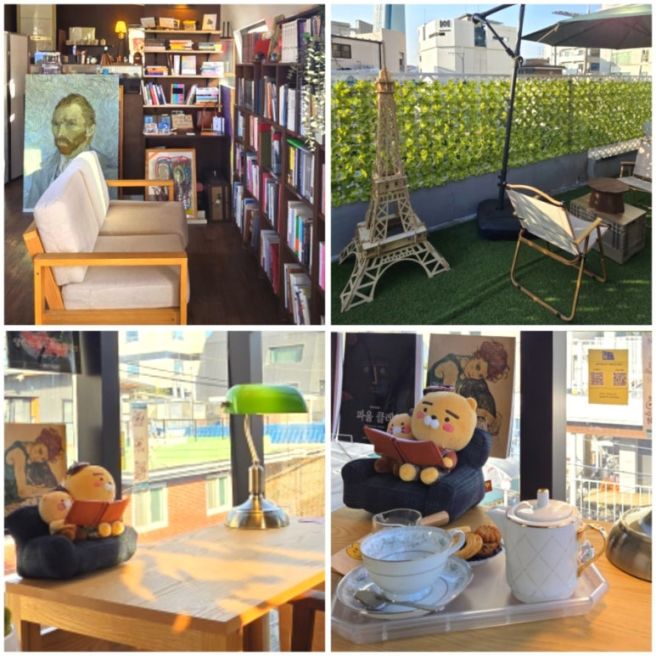 [망원] 밀크티가 맛있는 망원 공유서재, 예술책방| 망원동 북카페 다락아트앤북스