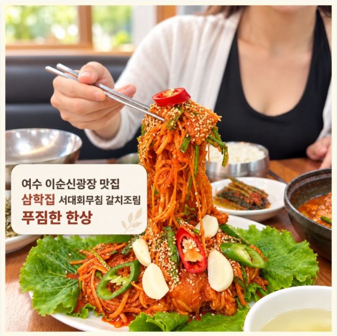 여수 이순신광장 맛집 삼학집 서대회무침 갈치조림 푸짐한 한상